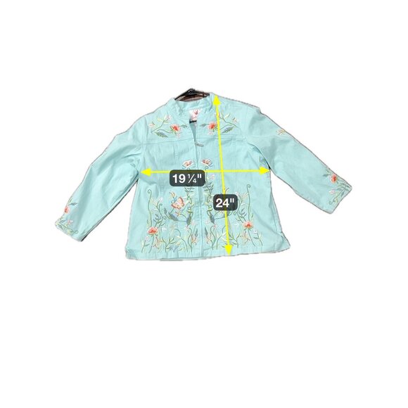 Quacker Factory Womens Embroidered Floral Jacket Size XL Light Blue Zip Front - Picture 7 of 10
